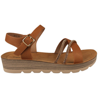 VIVIANA Camel Light Weight Cushioned Wedge Sandals