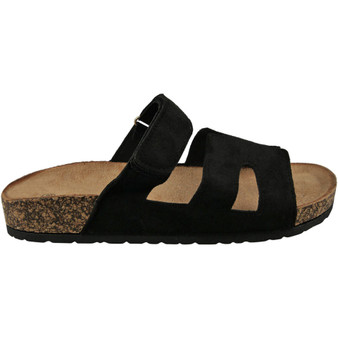 ASHLYN Black Suede Grip Beach Lounge Comfy Mules Sandals