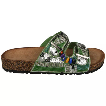 CAILIN Green Bling Lounge Comfy Mules Grip Sandals