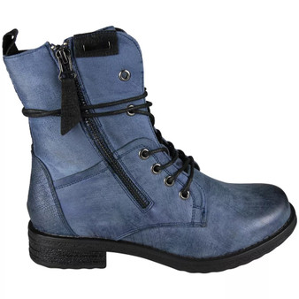 MARIELE Blue Lace Up Comfy Warm Ankle Boots