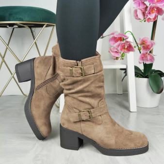 ROSEMARY  Khaki Ankle Rouched Warm Lined Shoes