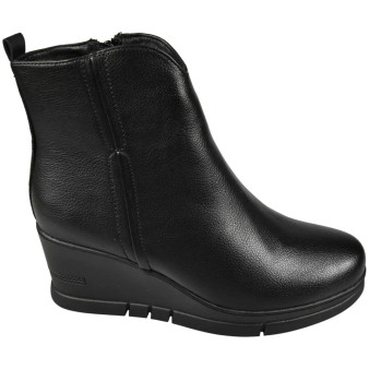 MARCELLA Black Pu Zip Warm Lined Ankle Wedge Boots