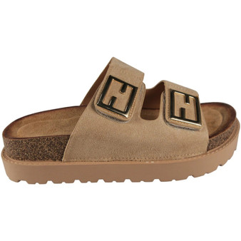 CHARLEE Khaki Mules Comfy Lounge Bling Sandals