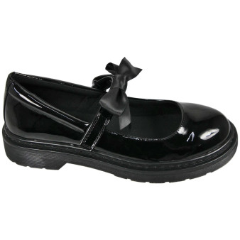 EMMA Black Back To School Patent Grip Bow Work Shoes