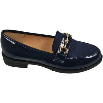 SINELLA Navy-PU Loafers Work School Slip On Shoes