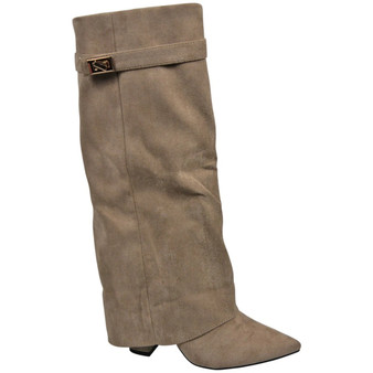 MAGGIE Taupe Fashion Zip High Heel Hooded Boots