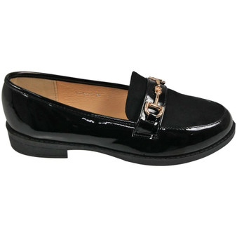 SINELLA Black-PU Loafers Work School Slip On Shoes