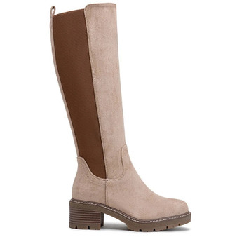 ELSIE Khaki Mid Calf Faux Suede Zip Casual Boots