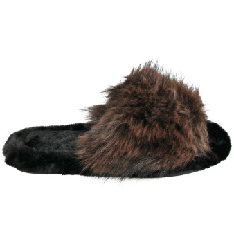 606 Coffee Open Toe Faux Fur Warm Lined Outdoor Slippers 