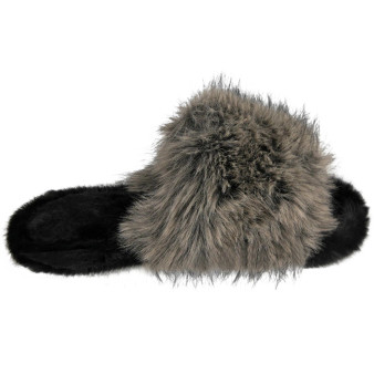 606 Rice Grey Open Toe Faux Fur Warm Lined Outdoor Slippers 