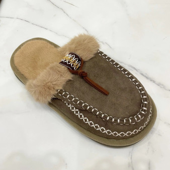 SUTTON Green Faux Fur Slip On Warm Lined In Out Door Slippers