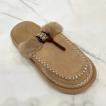 SUTTON Khaki Faux Fur Slip On Warm Lined In Out Door Slippers