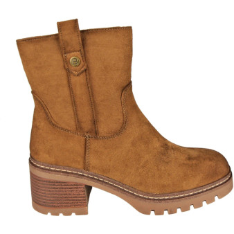 LILLY Camel Faux Suede Comfy Zip Heel Warm Lined Grip Ankle Boots 