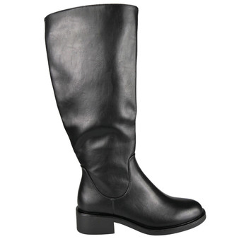 KENNA Black Faux Leather Elastic Zip Warm Lined Winter Mid Calf Boots