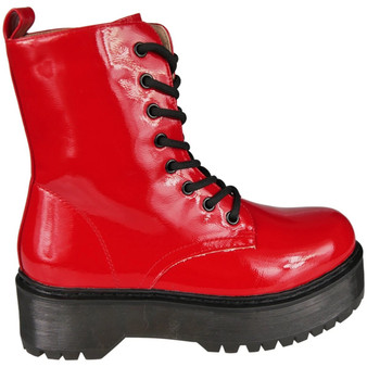SLOAN Red Goth Punk Lace Up Zip Warm Comfy Grip Ankle Boots