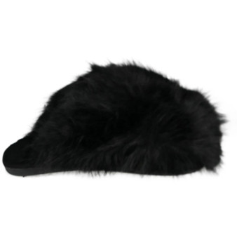 VERA Black Faux Fur Slip On Closed Toe Comfy  Lined Fluffy Slippers