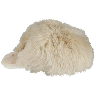 VERA Beige Faux Fur Slip On Closed Toe Comfy  Lined Fluffy Slippers