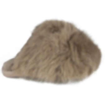VERA Khaki Faux Fur Slip On Closed Toe Comfy  Lined Fluffy Slippers