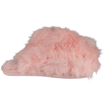 VERA Pink Faux Fur Slip On Closed Toe Comfy  Lined Fluffy Slippers