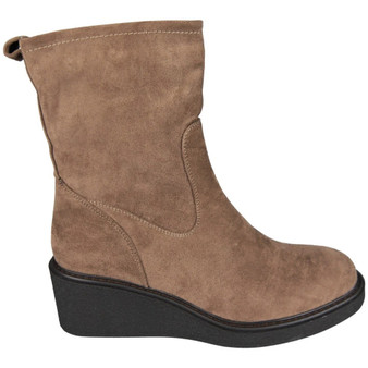 ETTA Taupe Mid Calf Faux Suede Wedge Comfy Zip Winter Boots