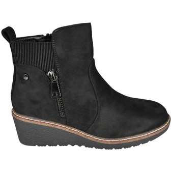 CARLY Black Faux Suede Comfy Zip Lined Winter Ankle Boots