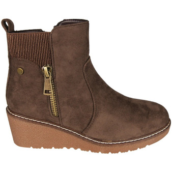 CARLY Brown Faux Suede Comfy Zip Lined Winter Ankle Boots