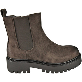 ADALYNN Brown Faux Suede Comfy Lined Ankle Chelsea Boots
