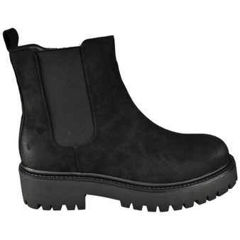 ADALYNN Black Faux Suede Comfy Lined Ankle Chelsea Boots