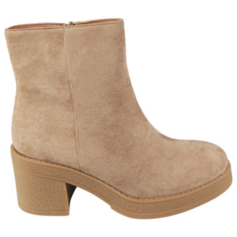 BRIONY Beige Ankle Faux Suede Comfy Grip Warm Lined Boots