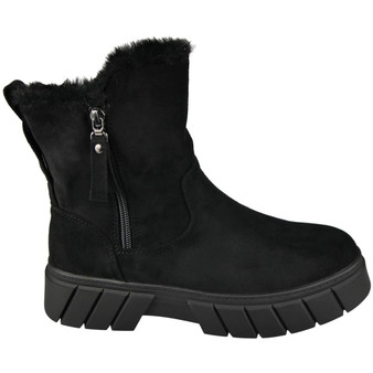 BRONWEN Black Ankle Chelsea Faux Suede Zip Comfy Warm Lined Boots