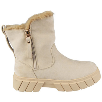 BRONWEN Beige Ankle Chelsea Faux Suede Zip Comfy Warm Lined Boots