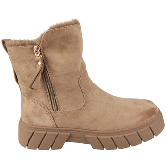 BRONWEN Khaki Ankle Chelsea Faux Suede Zip Comfy Warm Lined Boots