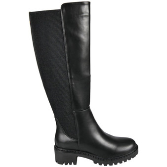 ELSIE Black PU Mid Calf Faux Suede Zip Casual Boots