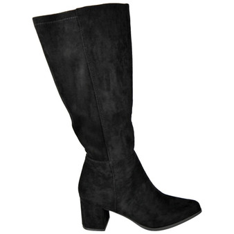 TAMSIN Black Suede Mid Calf Faux Fur Lined Warm Comfy Pointed Toe Zip Boots