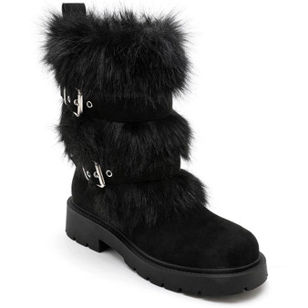 TILDA Black Mid Calf Faux Suede Buckle Comfy Grip Winter Boots