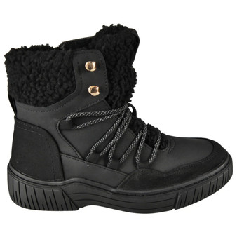 ELOWEN Black Ankle Faux Fur Lace Up Lined Trainer Boots