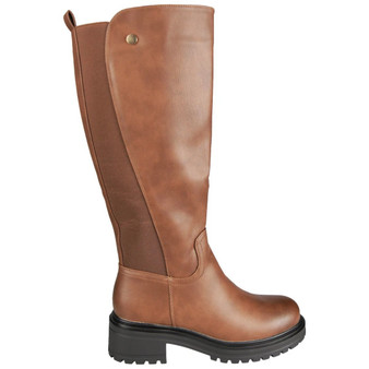 GEORGINA Camel Knee High Zip Stretch Comfy Biker Rider Boots