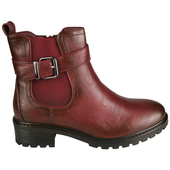 MABEL Wine Ankle Zip Warm Lined Comfy Grip Winter Casual Boots