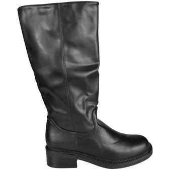 VALERIE Black Mid calf Pull On Comfy Biker Winter Boots