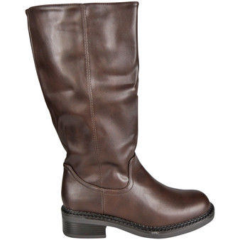 VALERIE Brown Mid calf Pull On Comfy Biker Winter Boots