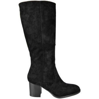 MARGARET Black Mid Calf Fur Lined Stretch Zip Casual Heel Boots