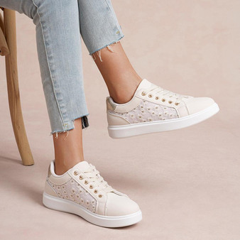 ZURISH Beige Trainers Mid Top Nubuck Lace Up Shoes