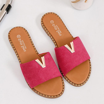 BRITNY Fuchsia Sliders Flat Open toes Slip On Shoes