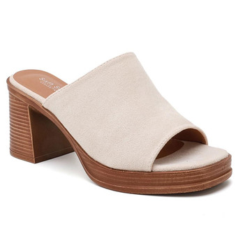 MARGOT Beige Slip On Open Toe Mid Heel Beach Sliders