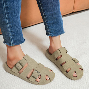ALANA Khaki Open Toe Comfort Cushioned Summers Mules