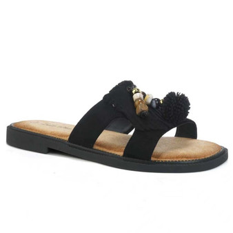 DOREEN Black Open Toe Comfy Cushioned Summer Mule Sliders