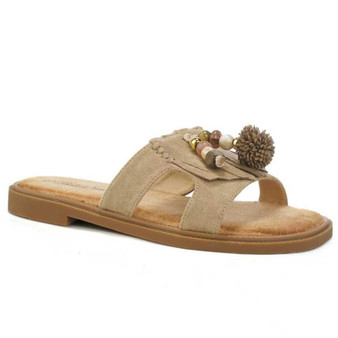 DOREEN Khaki Open Toe Comfy Cushioned Summer Mule Sliders