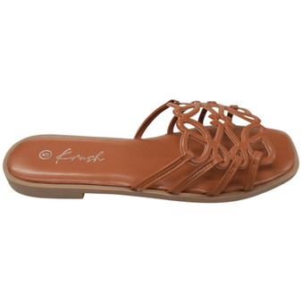 CHLOE Tan Ladies Open Toe Flat Summer Slippers