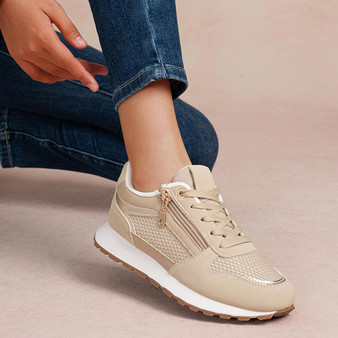 ZOEY Khaki Ladies Classic Lace Up Comfy Trainers