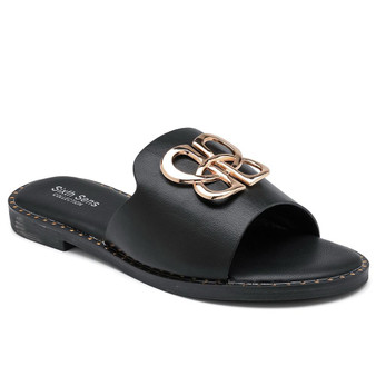 MARNIE Black Ladies Slip On Open Toe Comfort Slippers